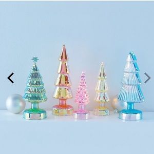 MOMA Set of 5 LED Light Up Glass Christmas Tree Decor iridescent multi color